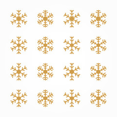 Gold Snowflake Icons Set isolated on white background. Decorative Ornaments Flat Line Vector Icon Design Template Element