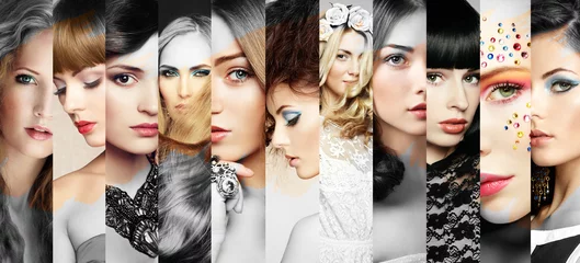 Gordijnen Schoonheid collage. Gezichten van vrouwen. Mode foto © Oleg Gekman