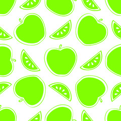 Vector seamless pattern with green apples; isolated on white; fruity background for fabric, wallpaper, wrapping paper, package, textile, web design.