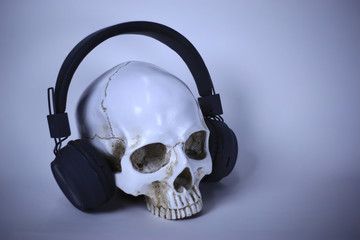 Human skull listen the music.