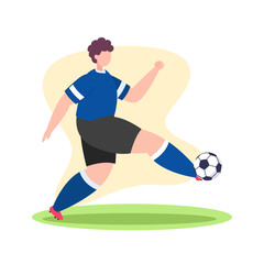 Soccer player control the ball, vector flat illustration