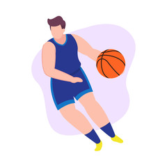 Basketball player dribble, vector flat illustration