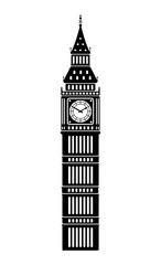 Big ben - UK, London / World famous buildings monochrome vector illustration.
