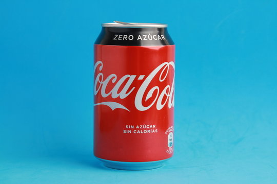 Saragossa Spain. May 13, 2019, coca cola brand Zero soft drink can