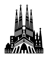Sagrada Familia - Spain / World famous buildings monochrome vector illustration. - obrazy, fototapety, plakaty