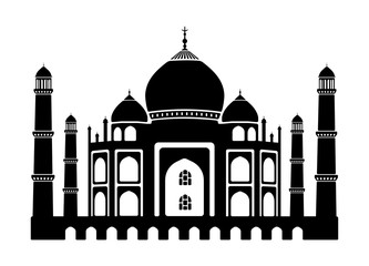 Taj Mahal - India / World famous buildings monochrome vector illustration.