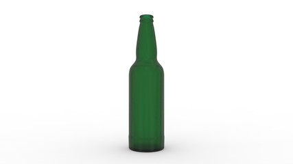 3d rendering of a glass beer bottle mockup in white studio background