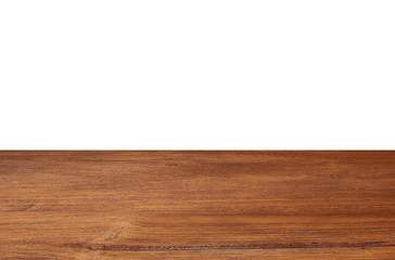 Empty wood floor perspective table top isolate on white background