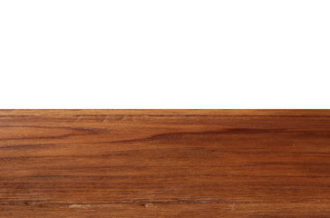 Empty wood floor perspective table top isolate on white background