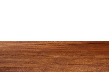 Empty wood floor perspective table top isolate on white background