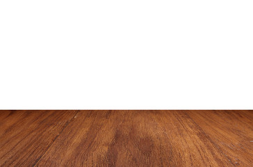 Empty wood floor perspective table top isolate on white background