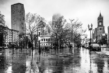 Fototapeta premium rainy day in city of boston massachusetts