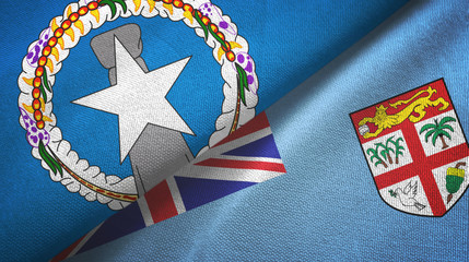 Northern Mariana Islands and Fiji two flags textile cloth, fabric texture