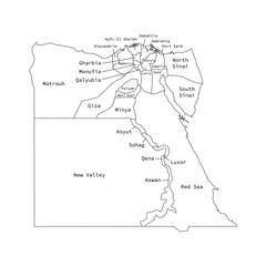 Vector outline administrative division map of Egypt. Vector map.