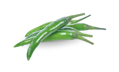 Close-Up Of green Chili Pepper isolated on white background. clipping path.