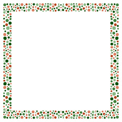 Decorative frame, elegant vector element for design, place for text. Texture of dots. Green and red. Template for photo, portrait, album, invitations and greeting cards, Christmas. 