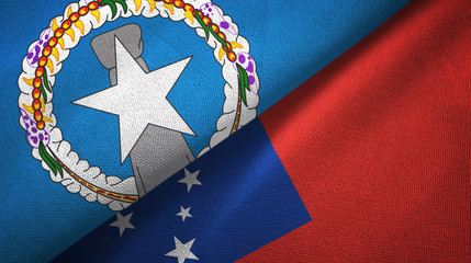 Northern Mariana Islands and Samoa two flags textile cloth, fabric texture