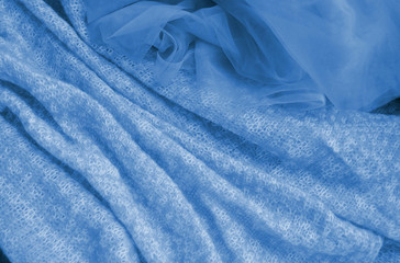 Knitted texture for background. Classic Blue color. Color of the year 2020. Trendy color.