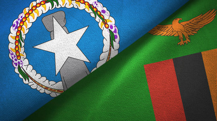 Northern Mariana Islands and Zambia two flags textile cloth, fabric texture