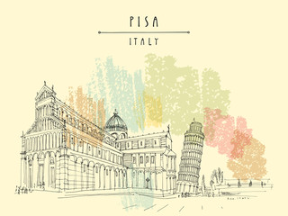 Leaning Tower of  Pisa and Pisa Cathedral on Piazza dei Miracoli. Pisa, Tuscany, Italy