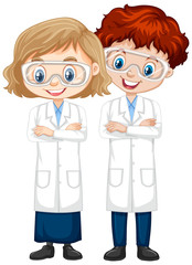 Boy and girl in science gown on isolated background