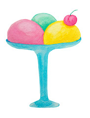  watercolor ice cream, sweet, children's illustration,