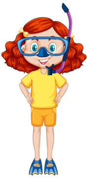 Girl with snorkles on white background