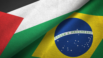 Palestine and Brazil two flags textile cloth, fabric texture