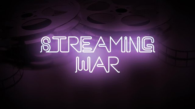 A video intro with glowing purple neon that reads: Streaming War