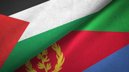 Palestine and Eritrea two flags textile cloth, fabric texture