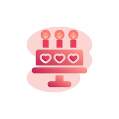 Wedding cake with hearts flat icon, vector sign, Birthday cake with candles colorful pictogram isolated on white. Symbol, logo illustration. Flat style design