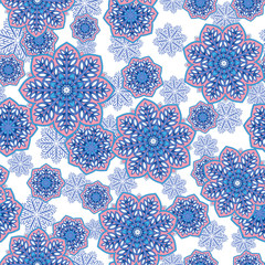 Seamless ornamental oriental pattern. Repeating geometric tiles with mandala. Vector laced decorative background with floral and geometric ornament. Indian or Arabic motive. Boho festival style