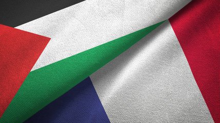 Palestine and France two flags textile cloth, fabric texture