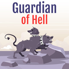 Guardian of hell social media post mockup. Greek mythological beast. Cerberus. Hound with many heads. Web banner design template. Social media booster, content layout. Poster flat illustrations