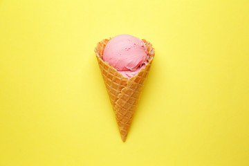 Sweet tasty ice-cream on color background