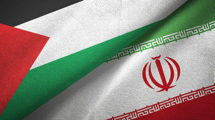 Palestine and Iran two flags textile cloth, fabric texture