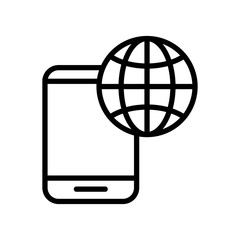 The browser function in the phone is a vector icon. A thin line sign. Isolated contour symbol illustration
