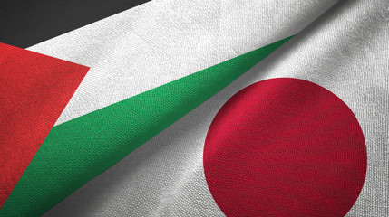 Palestine and Japan two flags textile cloth, fabric texture