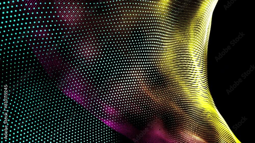 Poster spiral surface with wavy lines of shining dots. computer generated 3d rendering abstract backdrop