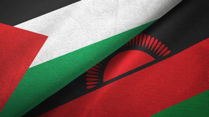 Palestine and Malawi two flags textile cloth, fabric texture