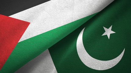 Palestine and Pakistan two flags textile cloth, fabric texture