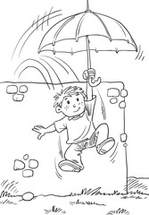 kid flying with umbrella