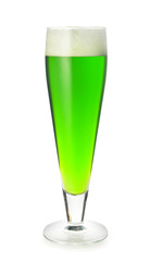 Glass of green beer on white background. St. Patrick's Day celebration