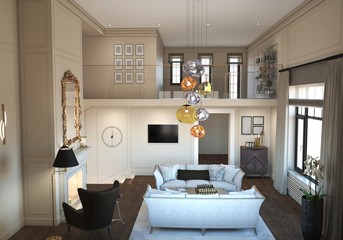 residential interior visualization, 3D illustration