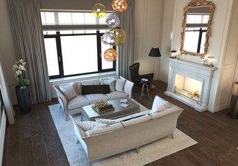 residential interior visualization, 3D illustration
