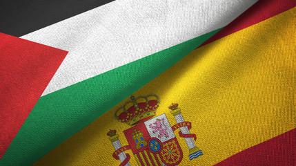 Palestine and Spain two flags textile cloth, fabric texture