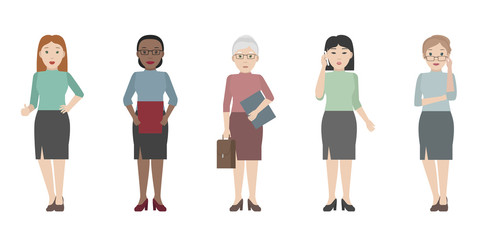 International company. Multiethnic female team. Vector illustration.