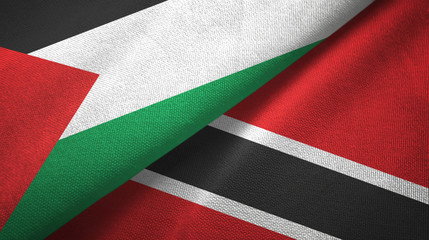 Palestine and Trinidad and Tobago two flags textile cloth, fabric texture