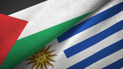 Palestine and Uruguay two flags textile cloth, fabric texture