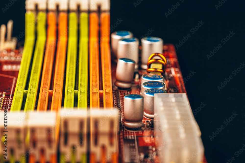 Poster close up of a electronic circuit board with processor